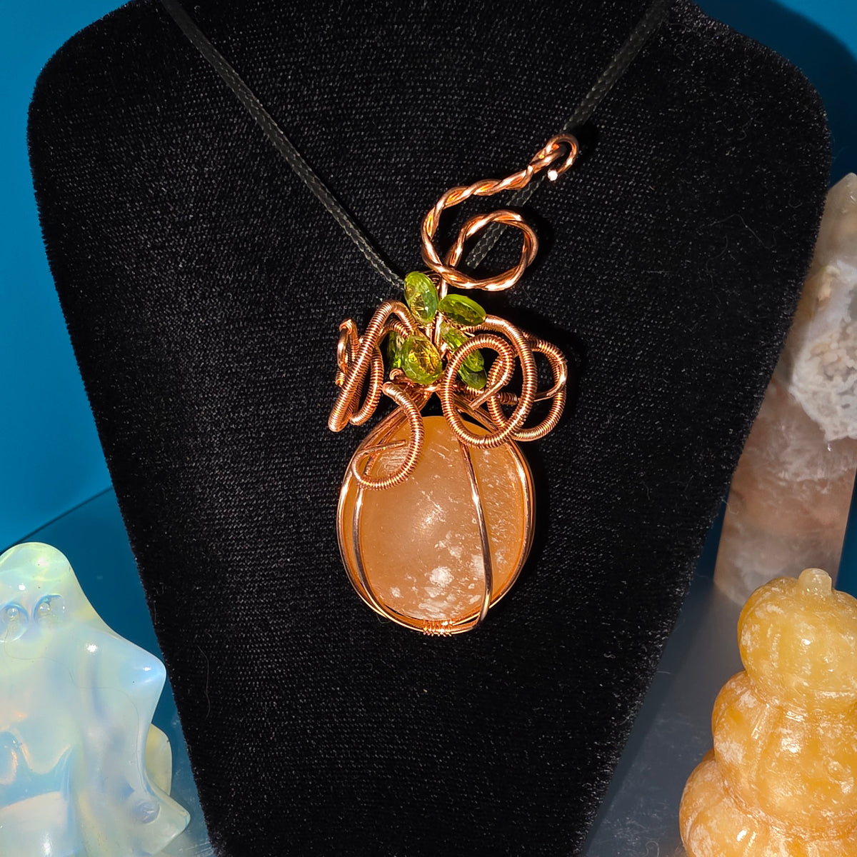 Orange Selenite and Peridot Pumpkin Pendant