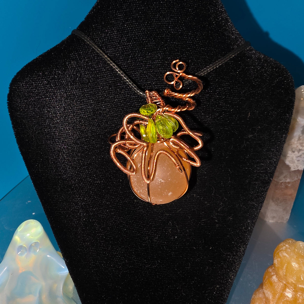 Orange Selenite and Peridot Pumpkin Pendant