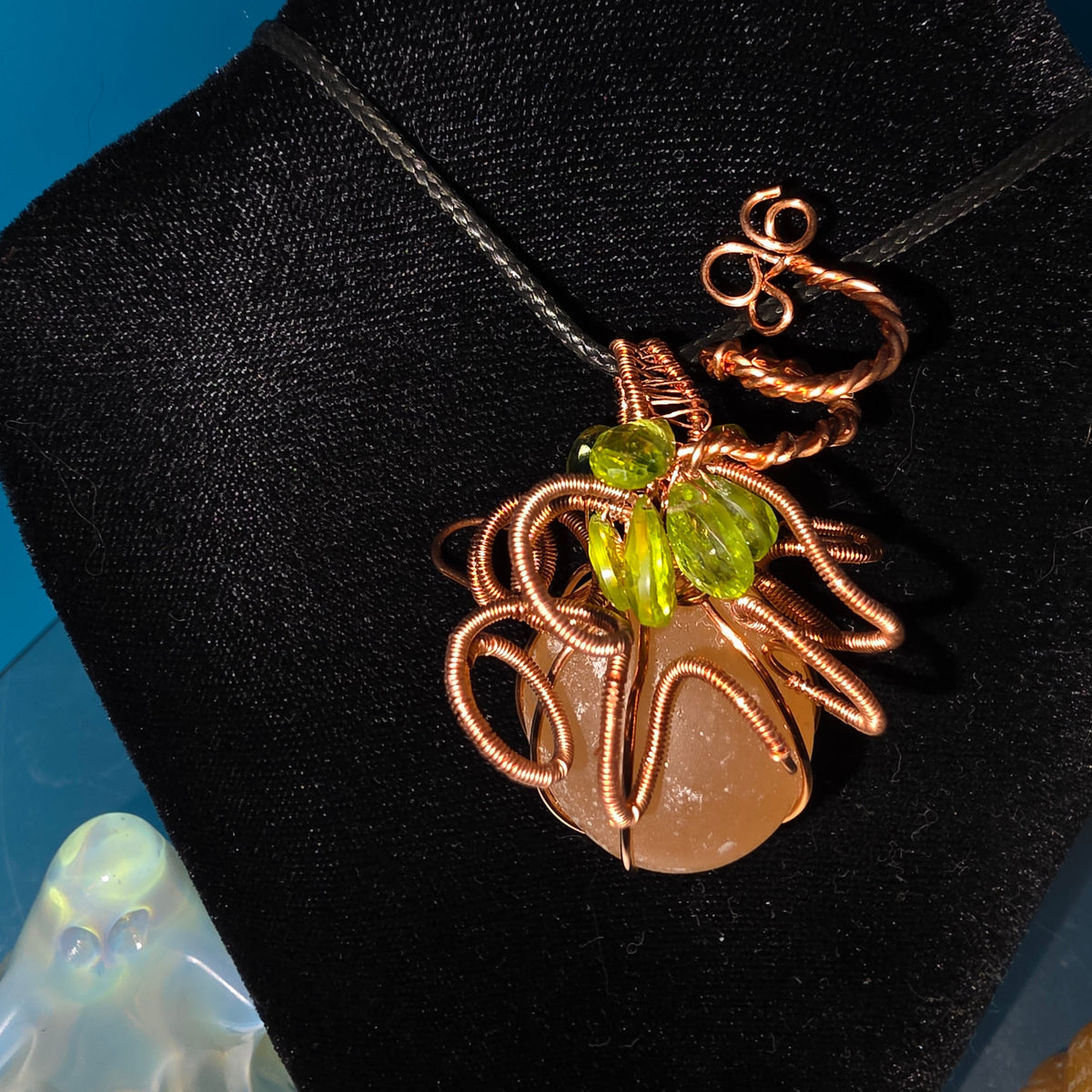 Orange Selenite and Peridot Pumpkin Pendant