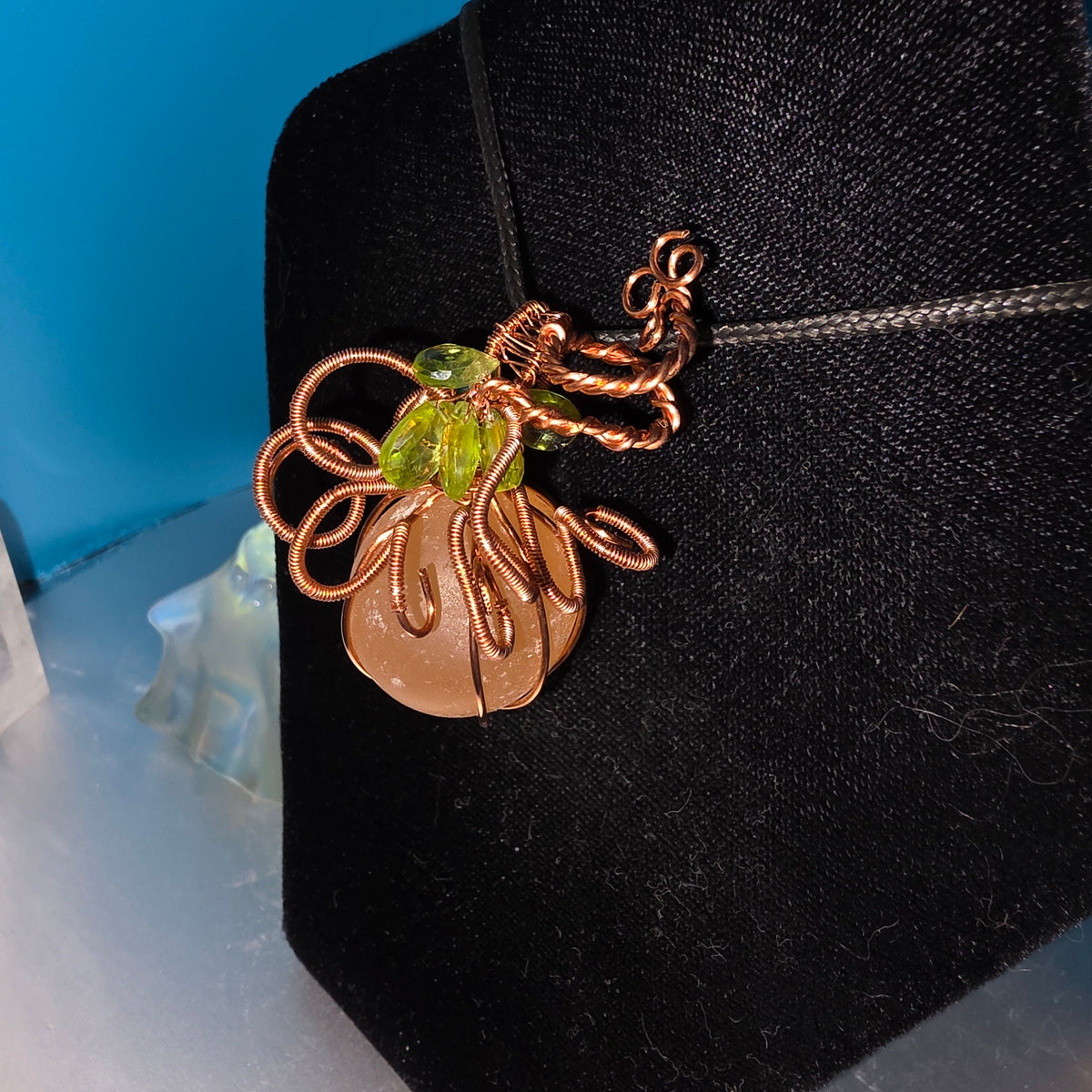 Orange Selenite and Peridot Pumpkin Pendant
