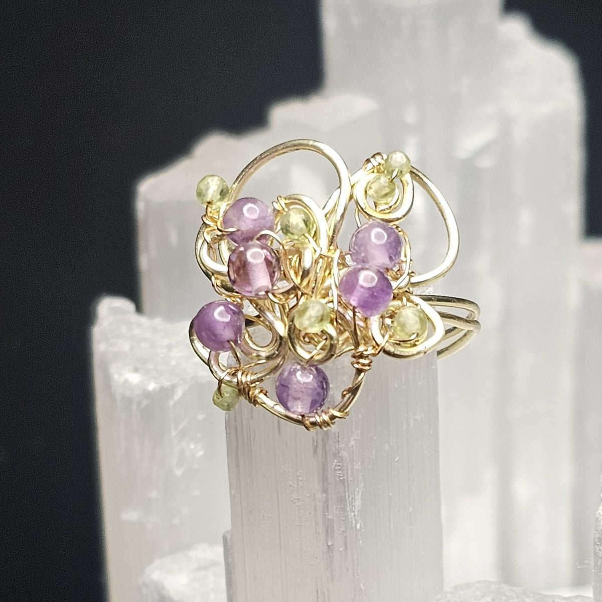Amethyst & Peridot Cocktail Ring - Size 7