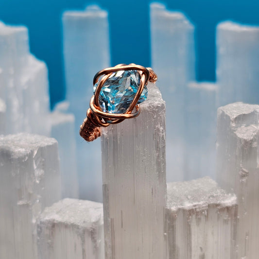 Aquamarine and Copper Ring - Size 8