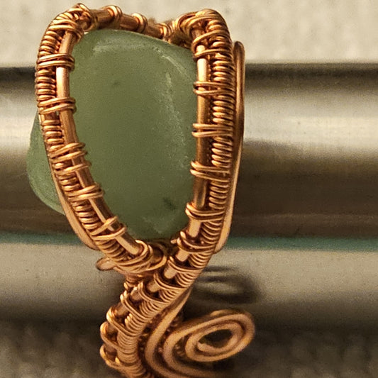Green Aventurine Weaves and Bands Copper Ring - Size 7