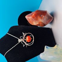 Orange Howlite Pumpkin in Silver Pendant