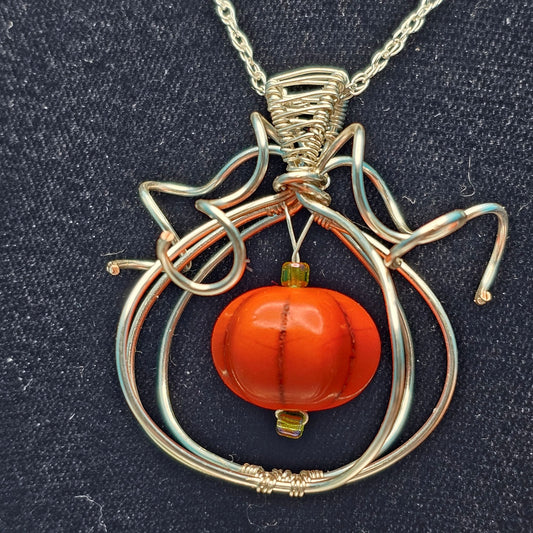 Orange Howlite Pumpkin in Silver Pendant