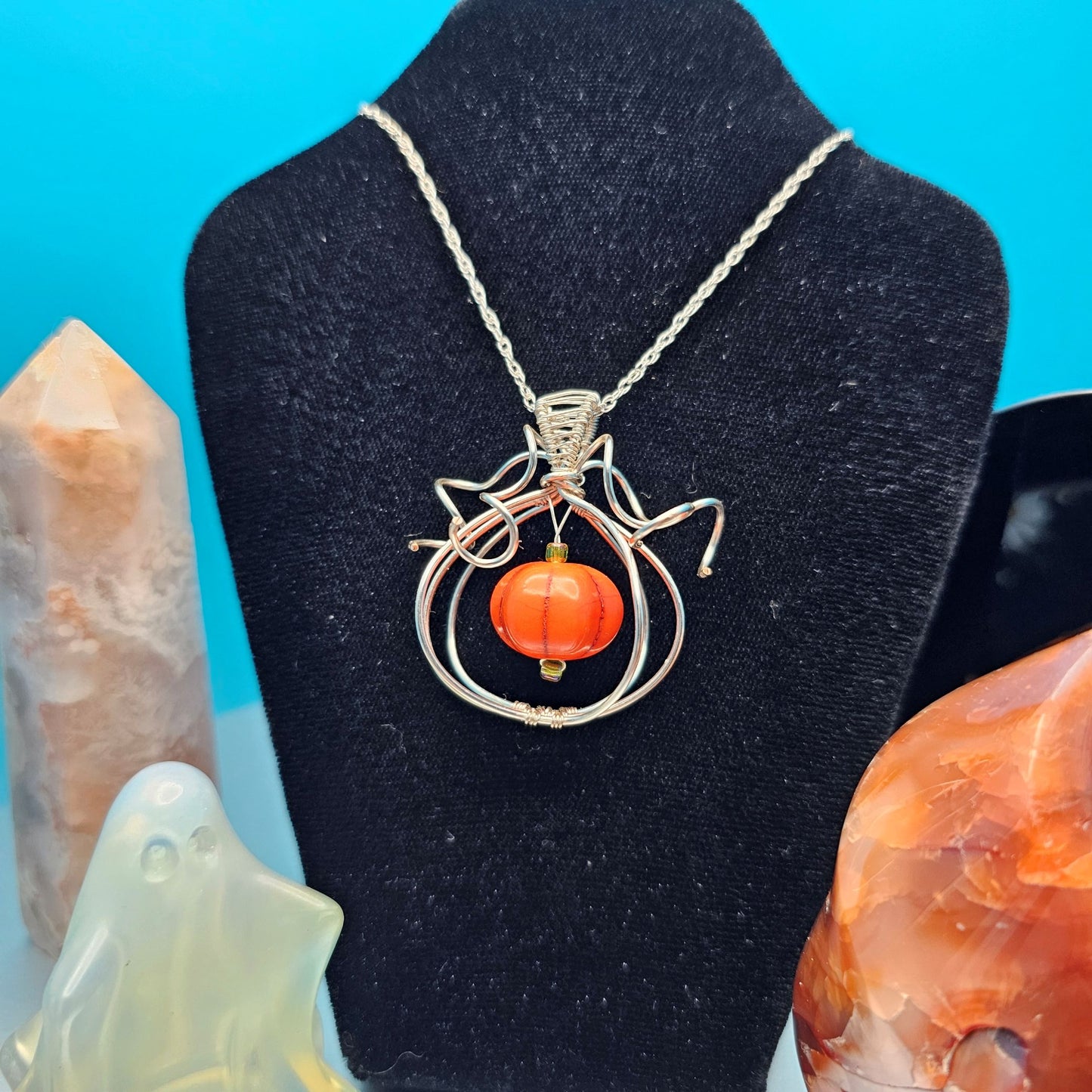 Orange Howlite Pumpkin in Silver Pendant