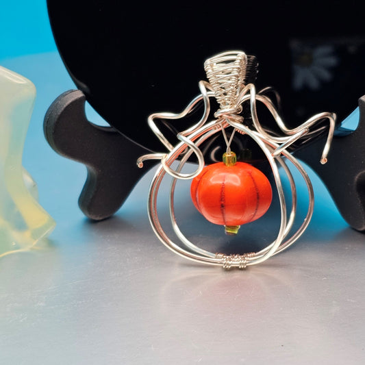 Orange Howlite Pumpkin in Silver Pendant