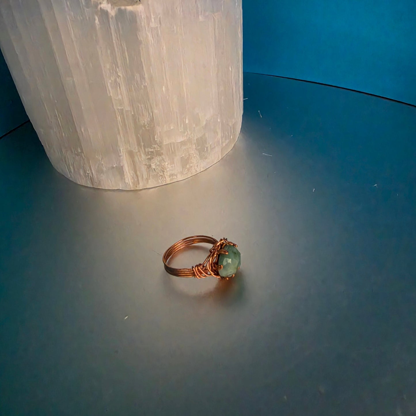 Natural Emerald Solitaire Copper Ring - Size 7.5