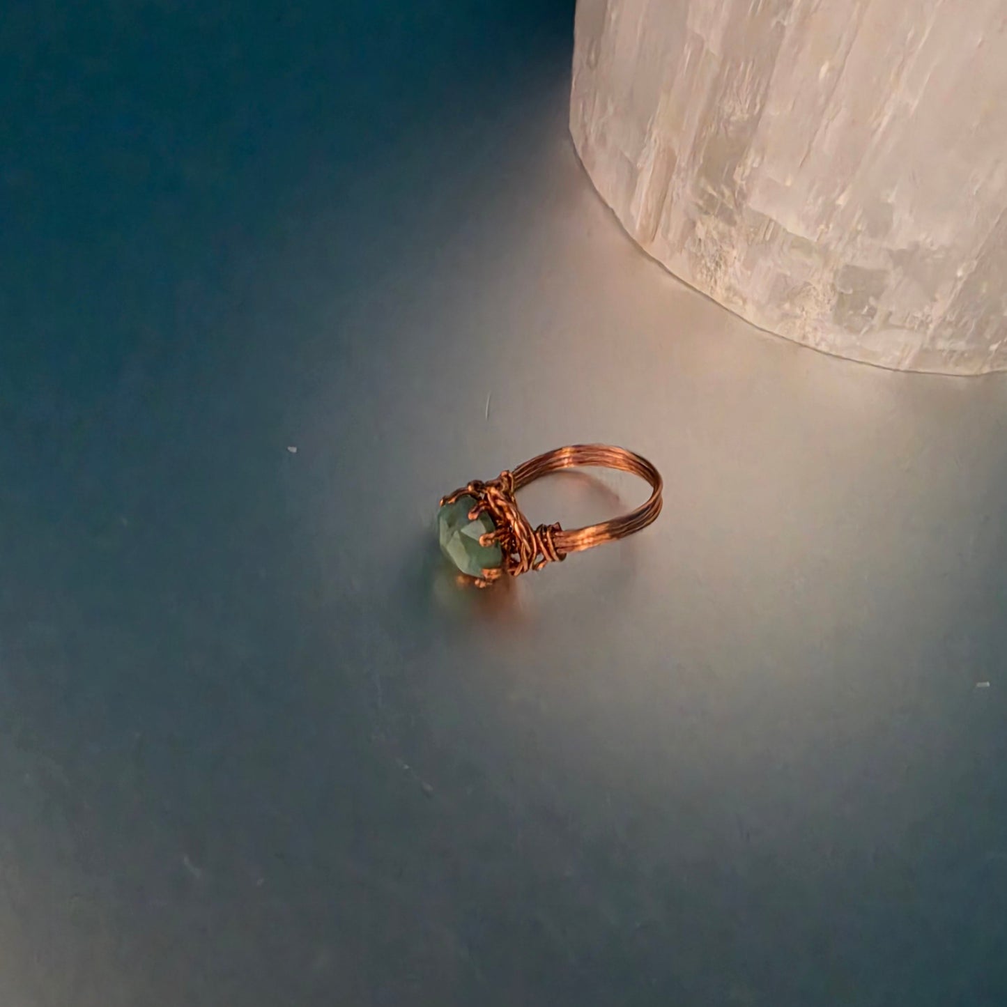 Natural Emerald Solitaire Copper Ring - Size 7.5