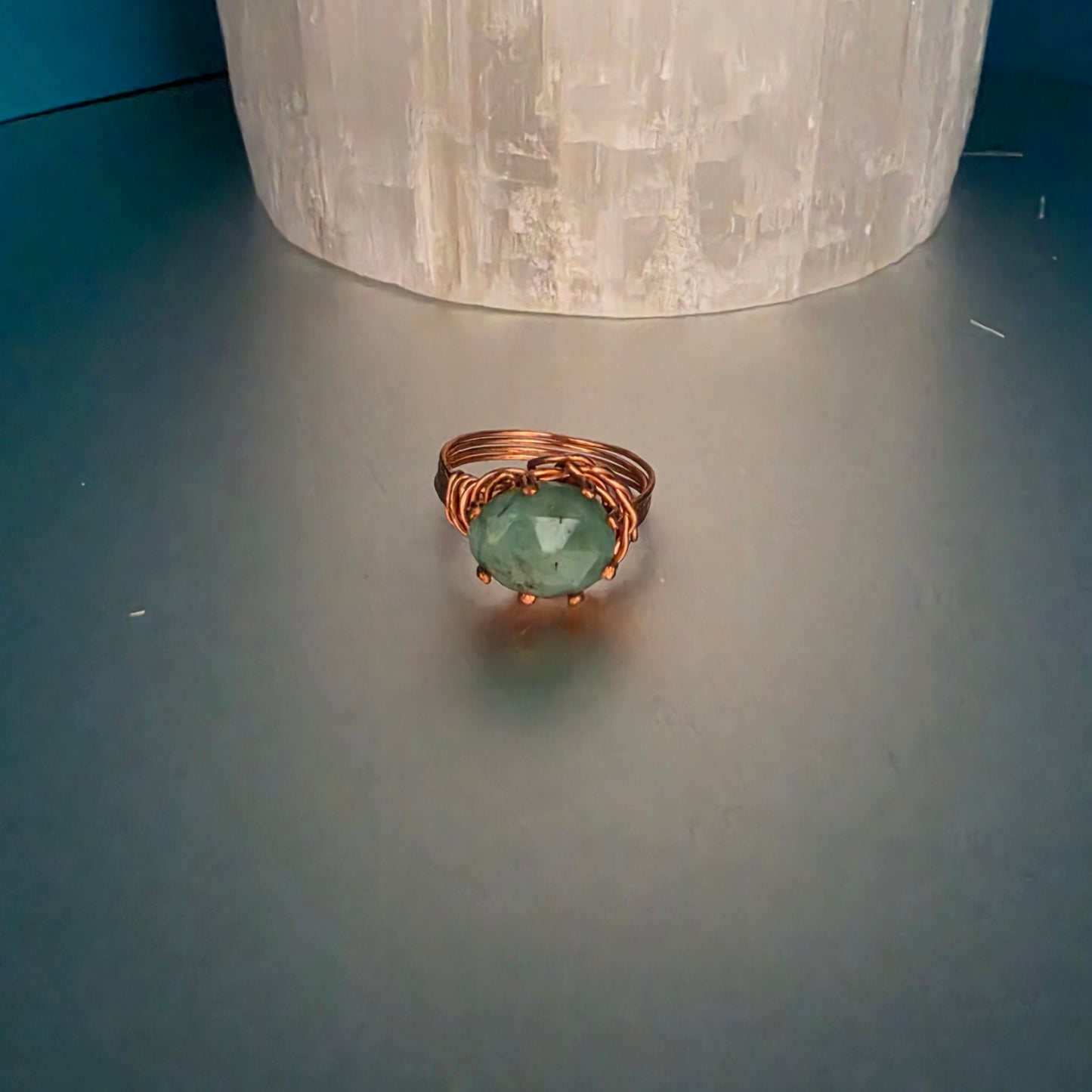 Natural Emerald Solitaire Copper Ring - Size 7.5