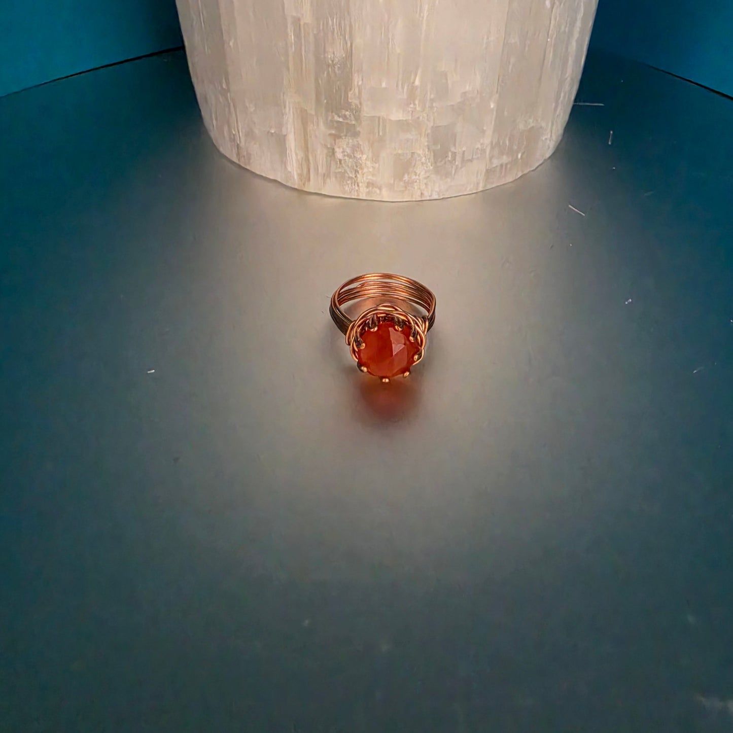 Orange Chalcedony/Carnelian Copper Ring - Size 6