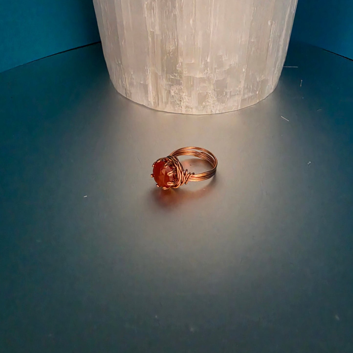 Orange Chalcedony/Carnelian Copper Ring - Size 6
