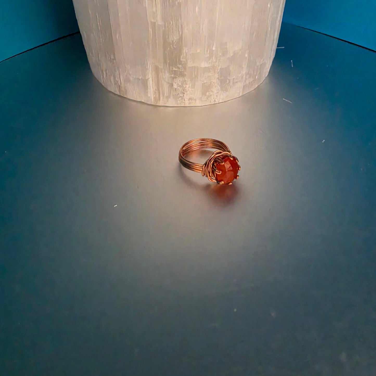 Orange Chalcedony/Carnelian Copper Ring - Size 6