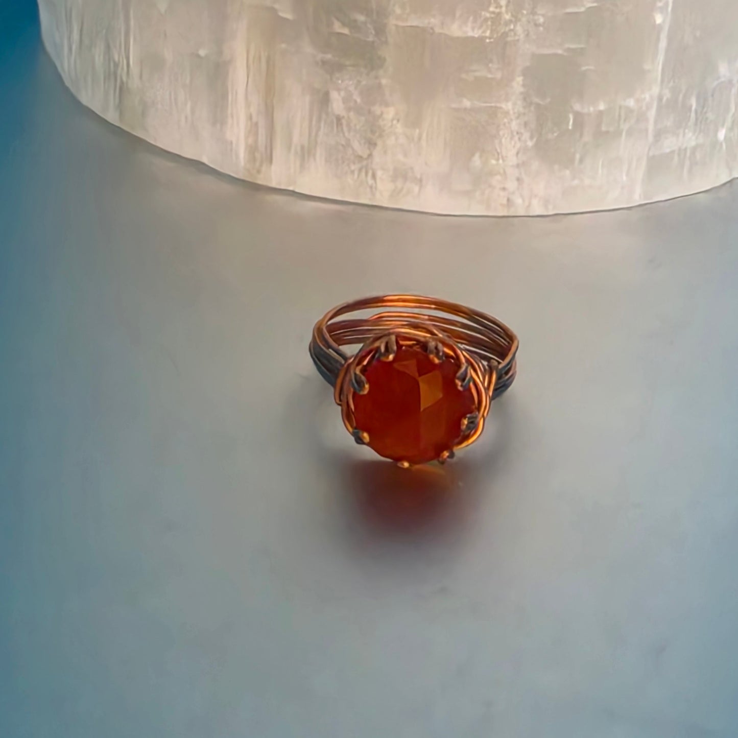 Orange Chalcedony/Carnelian Copper Ring - Size 6