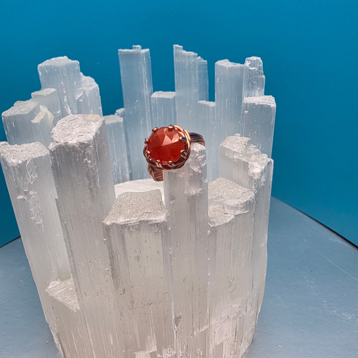 Orange Chalcedony/Carnelian Copper Ring - Size 6