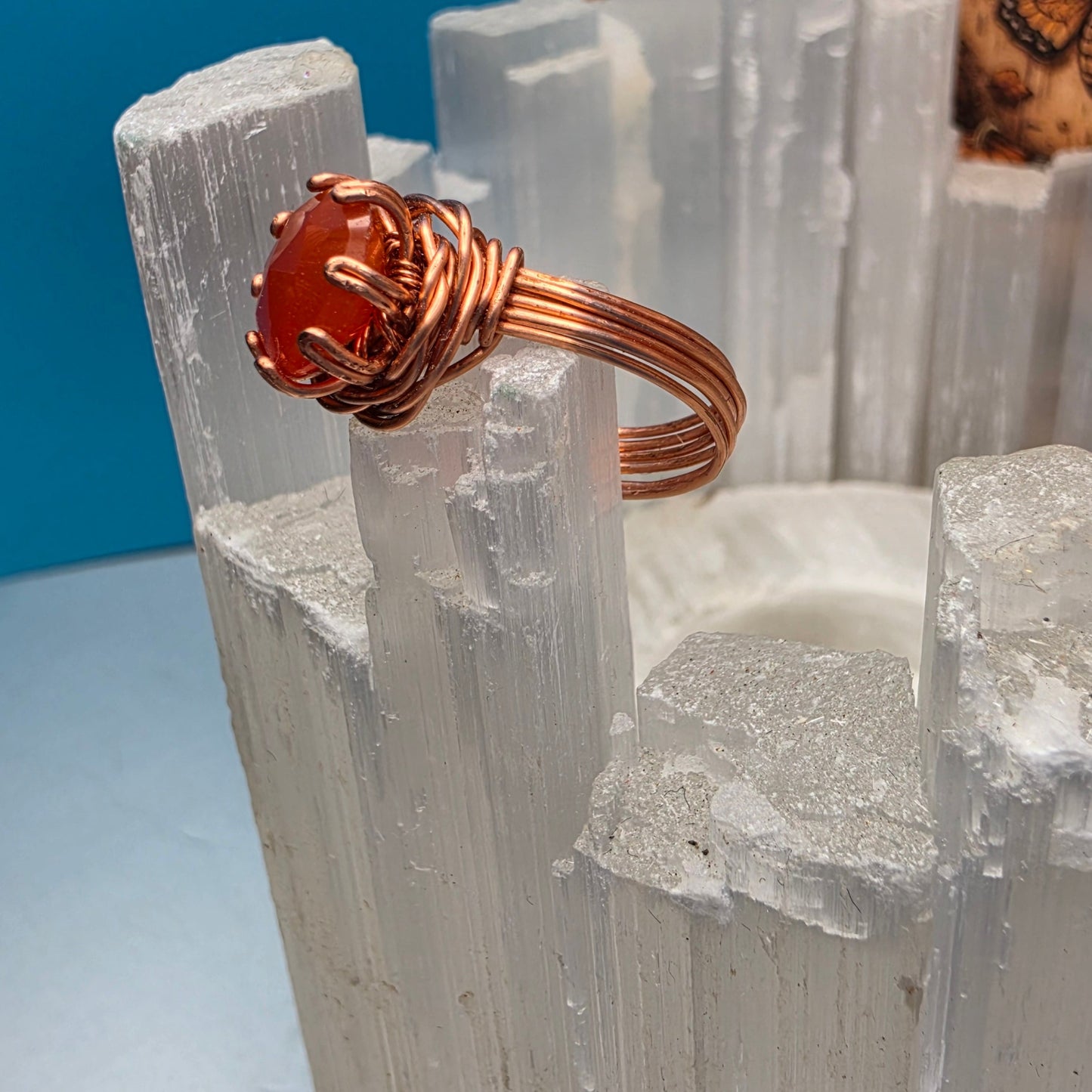 Orange Chalcedony/Carnelian Copper Ring - Size 6