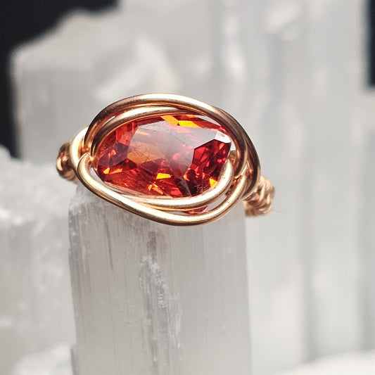 Ruby CZ Copper Weave Ring - Size 6.5