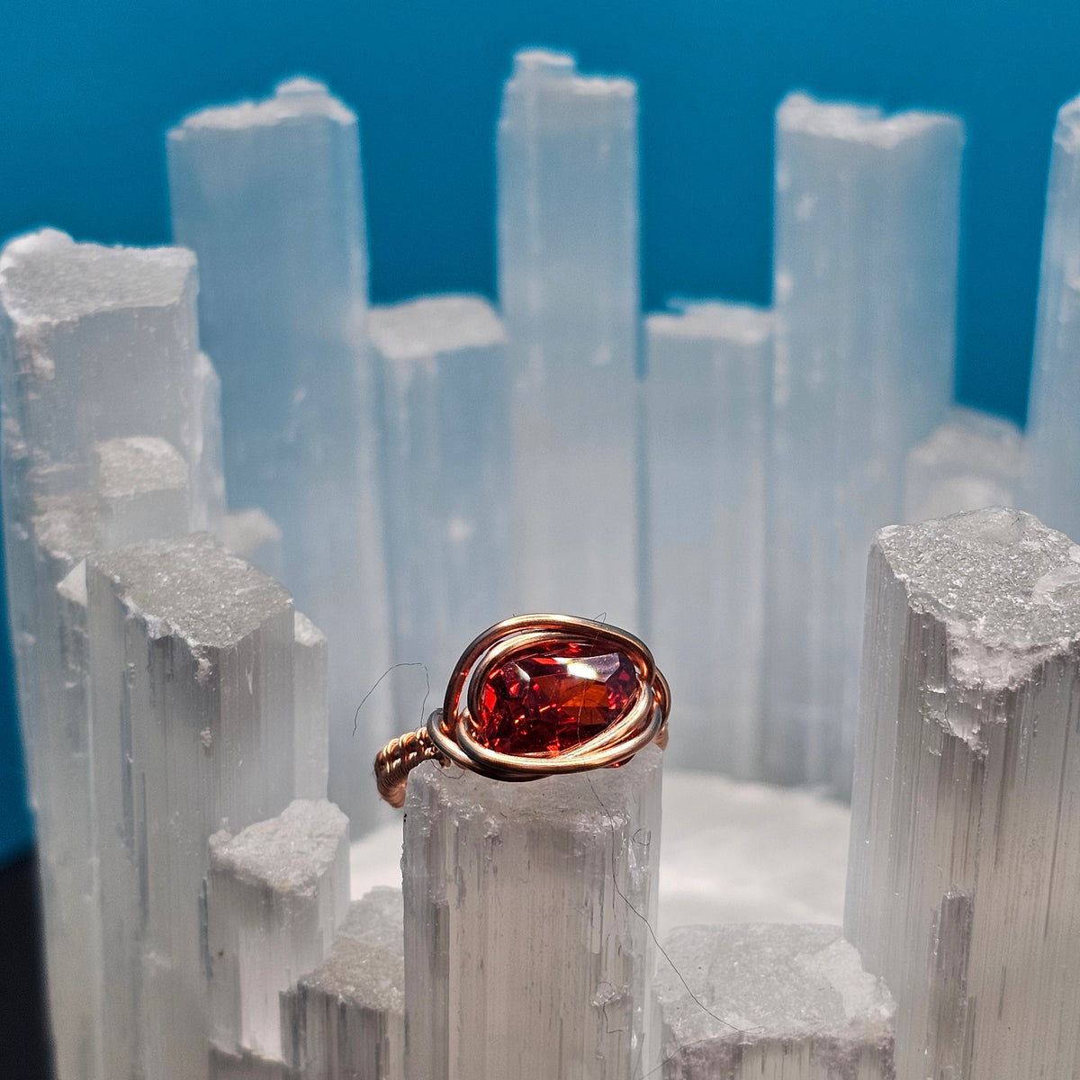 Ruby CZ Copper Weave Ring - Size 6.5