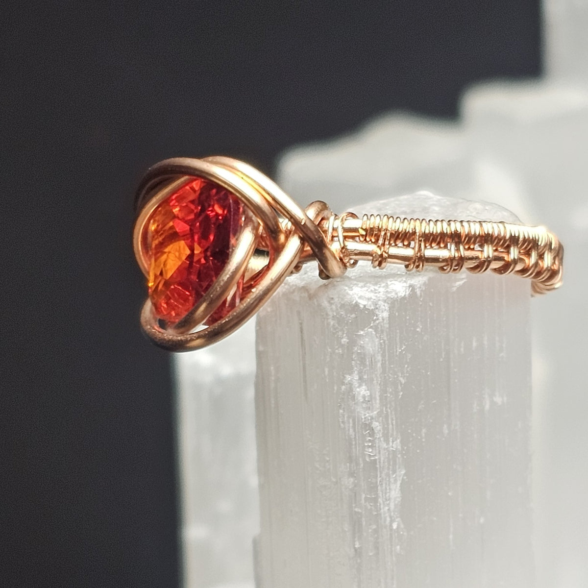 Ruby CZ Copper Weave Ring - Size 6.5