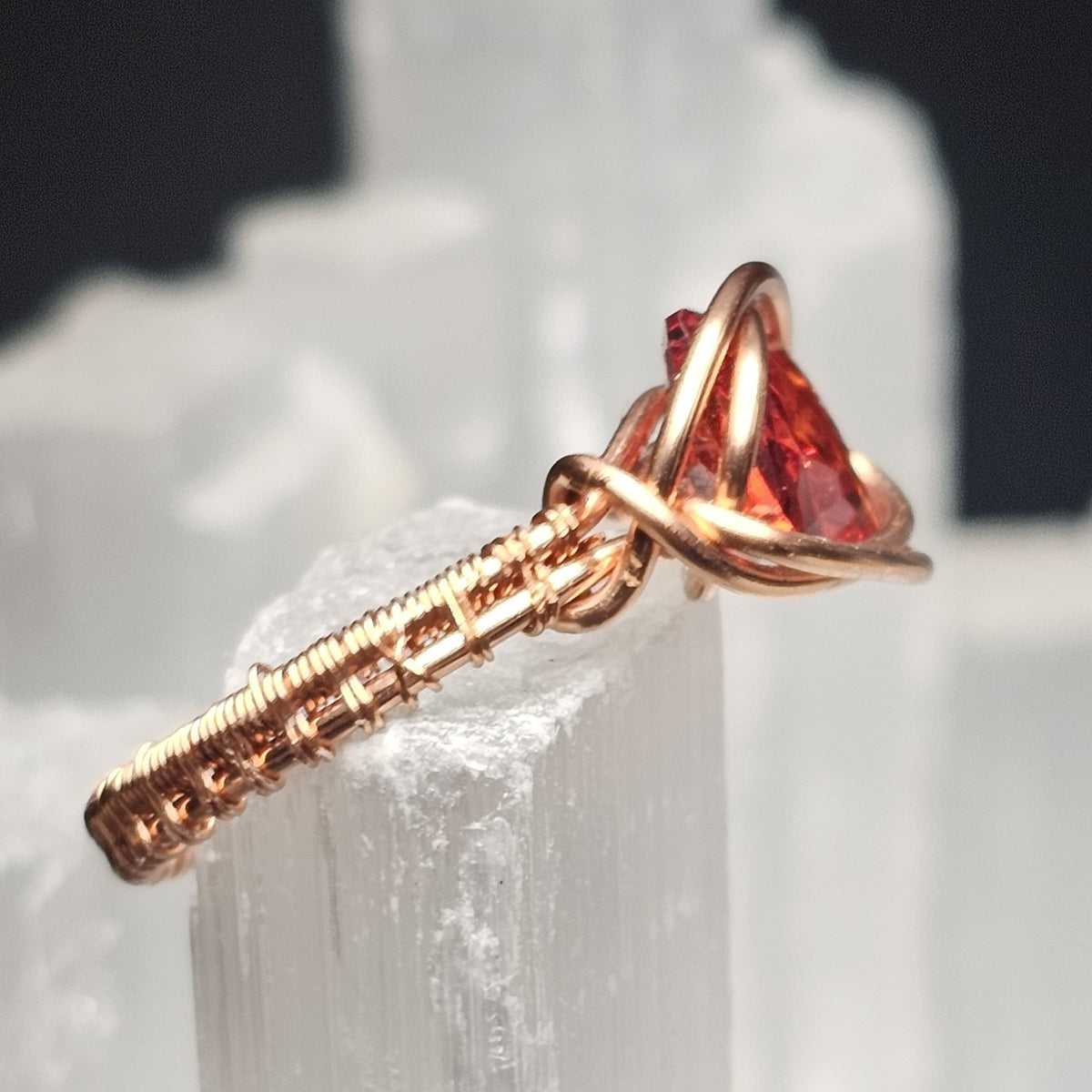 Ruby CZ Copper Weave Ring - Size 6.5