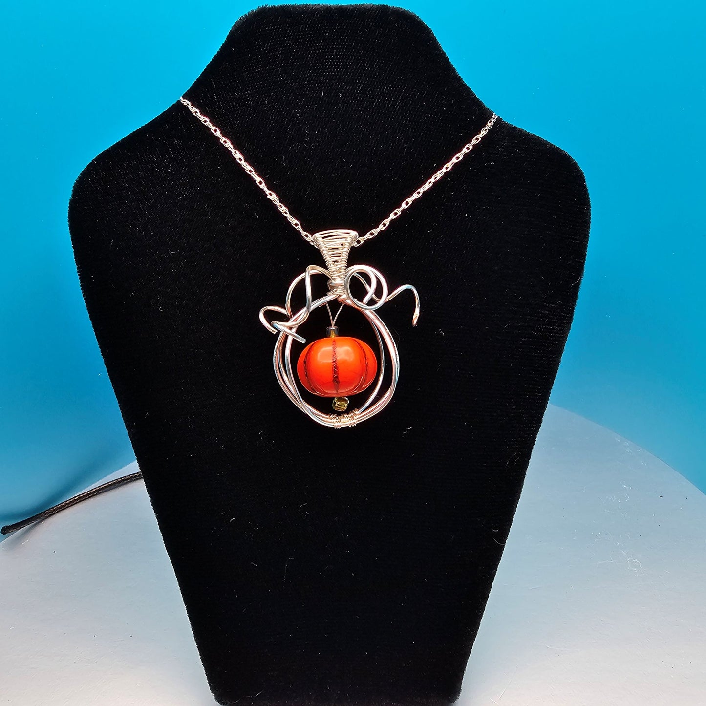 Orange Howlite Pumpkin in Silver Pendant