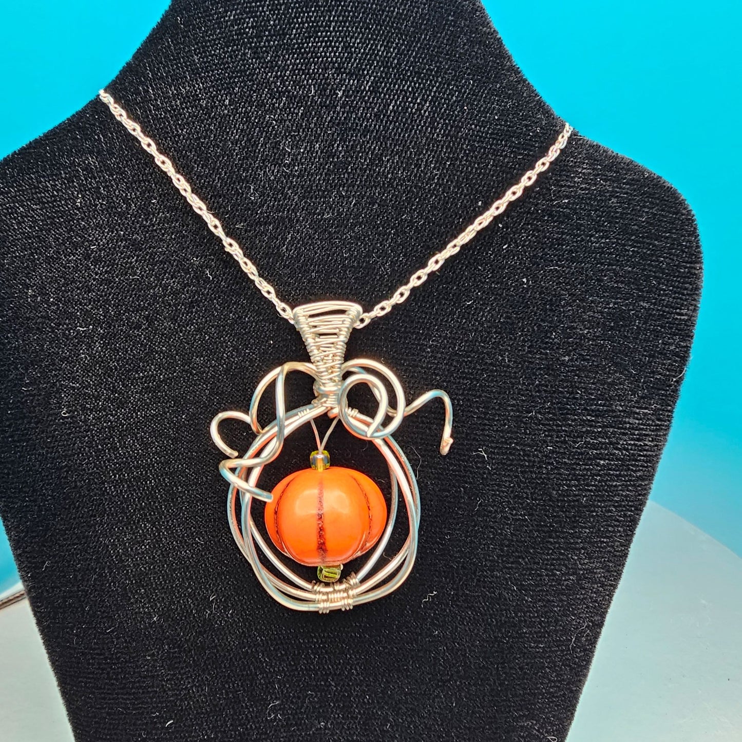 Orange Howlite Pumpkin in Silver Pendant