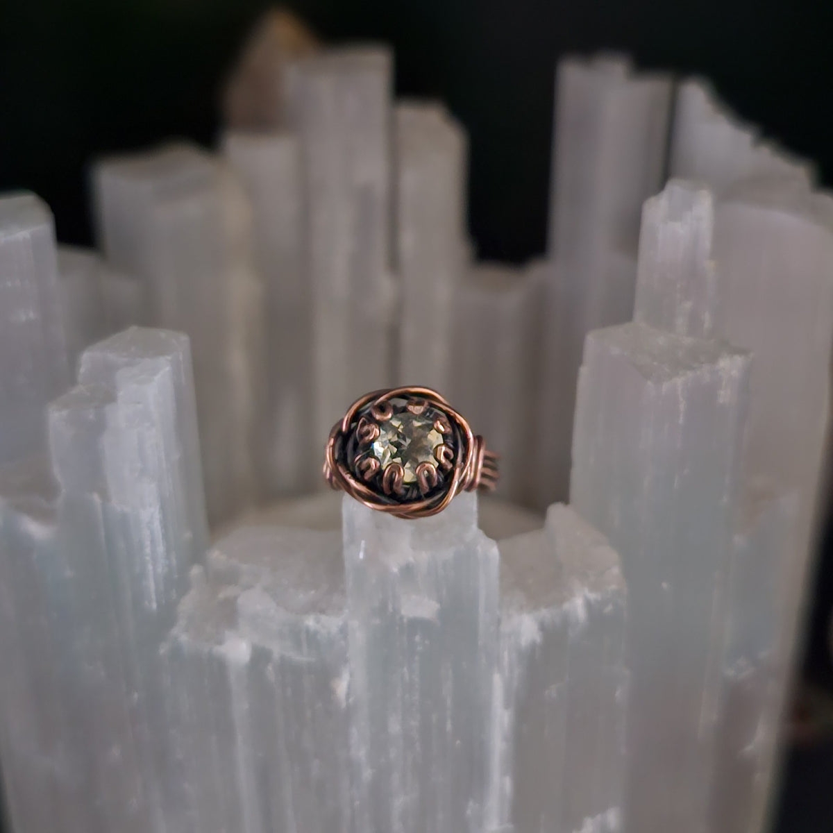 White Topaz Antiqued Copper  Size 4