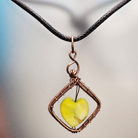 Pistachio Heart Squared Antique Copper Pendant