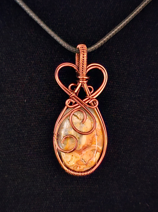 Crazy Lace Agate loves Antique Copper Pendant