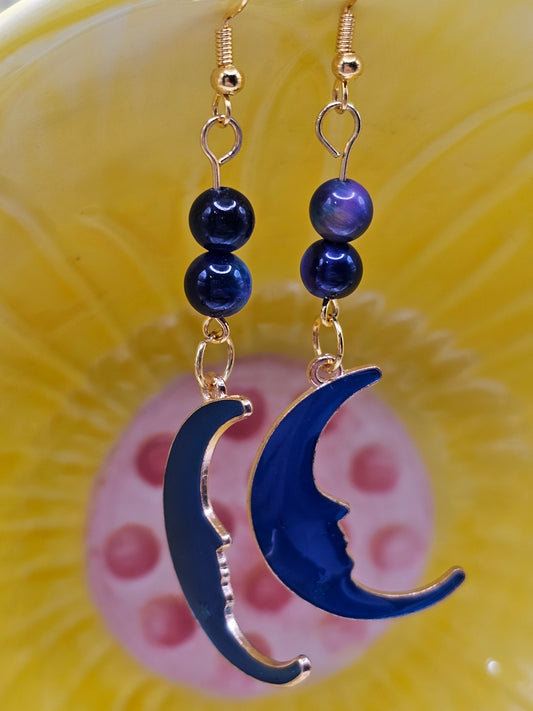 Man in the Moon Blue Tigerseye earrings
