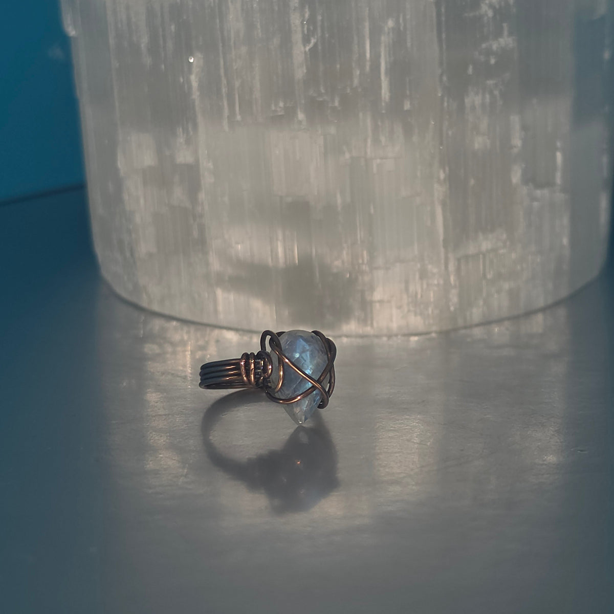 Moonstone Teardrop Copper Ring - Size 6