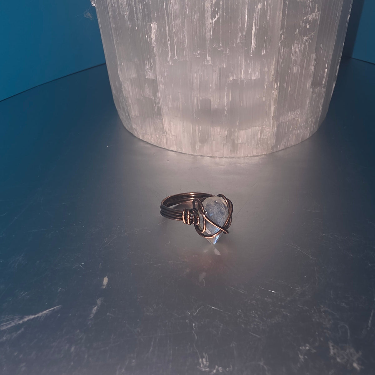 Moonstone Teardrop Copper Ring - Size 6
