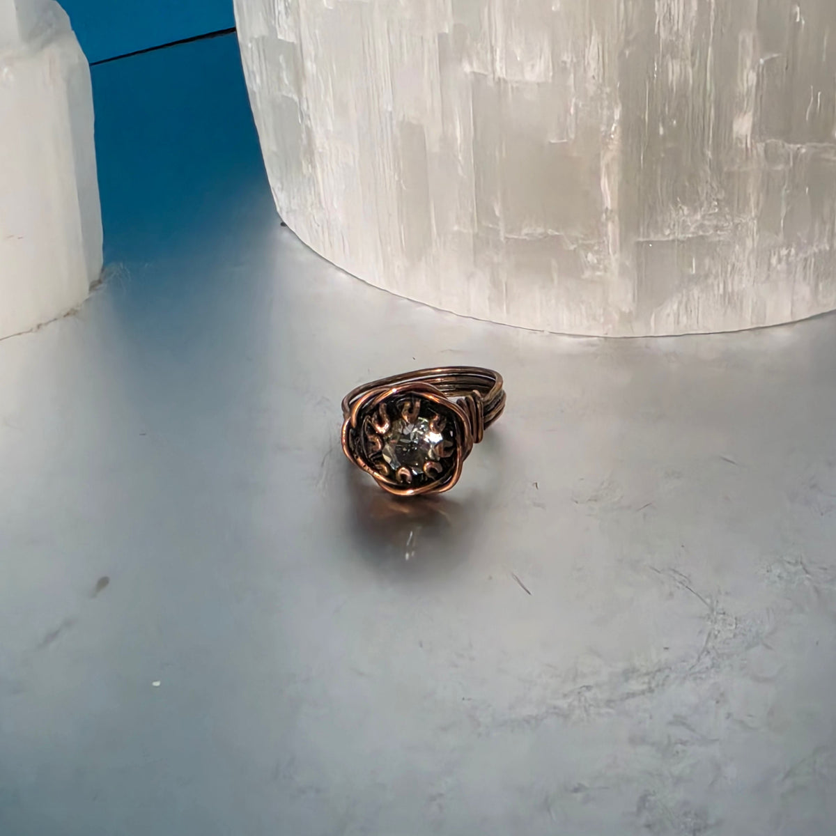 White Topaz Antiqued Copper  Size 4