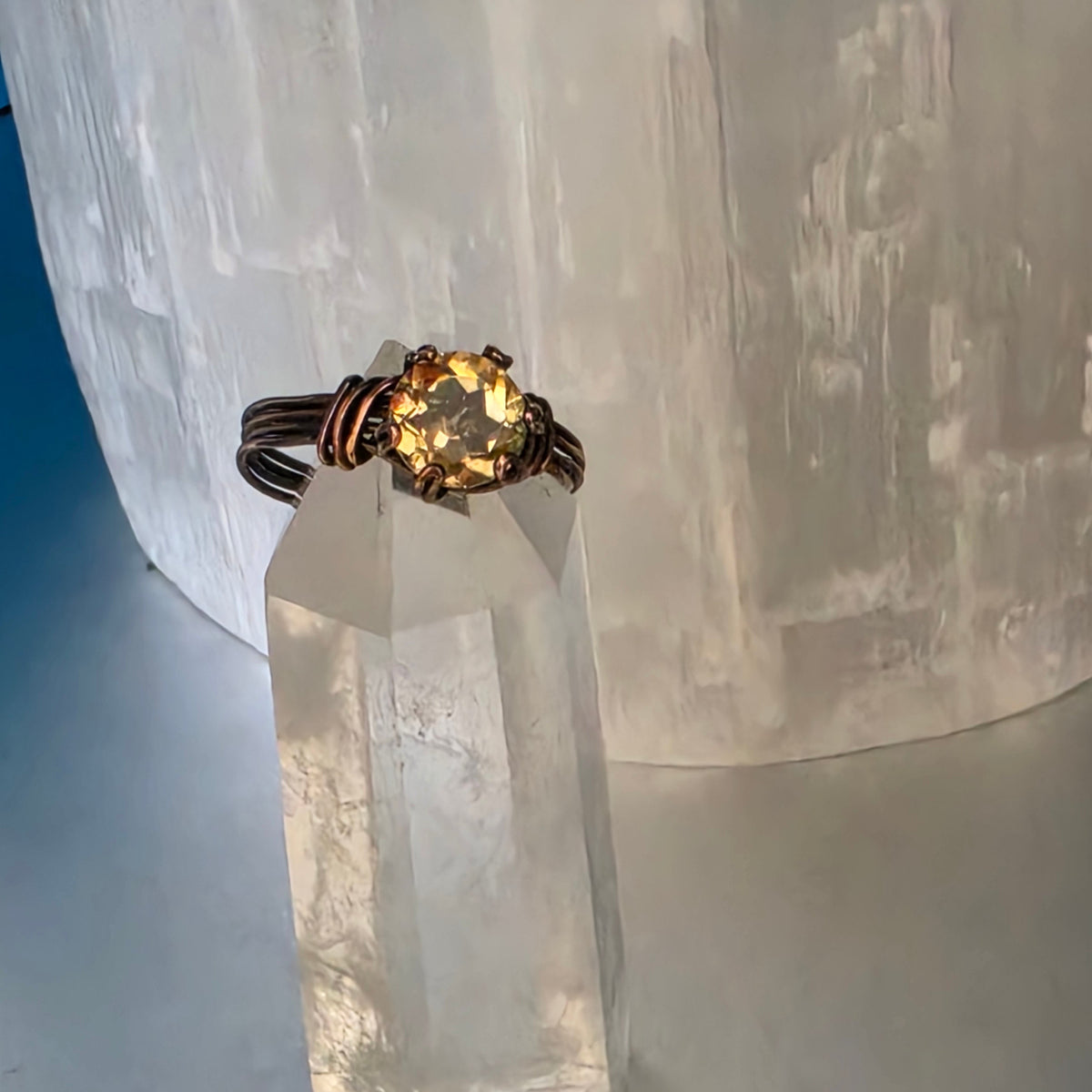 Yellow Topaz Antiqued Copper Ring - Size 7.5